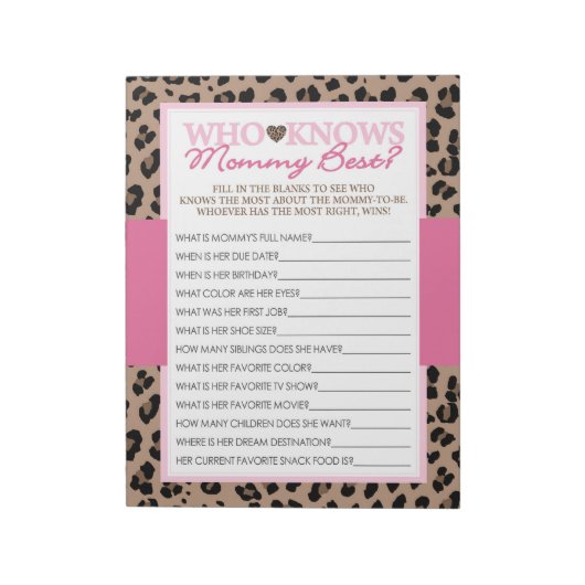 Leopard en Roze Wie Weet Mama Beste Spel Pack Notitieblok (Linkerzijde)
