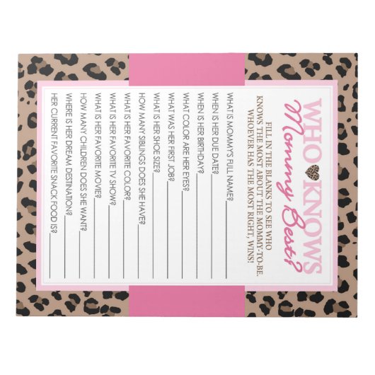 Leopard en Roze Wie Weet Mama Beste Spel Pack Notitieblok (Voorkant)