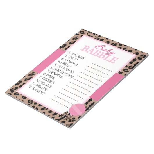 Leopard en Roze Woord Unscramble Baby shower Spel Notitieblok (Schuin)