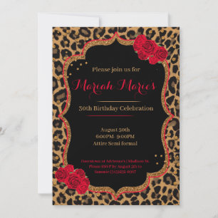 Leopard en Rozen Birthday Invite Kaart