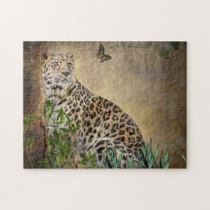 Leopard en Vlinder Wildlife Foto Legpuzzel