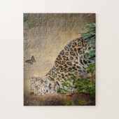 Leopard en Vlinder Wildlife Foto Legpuzzel (Verticaal)