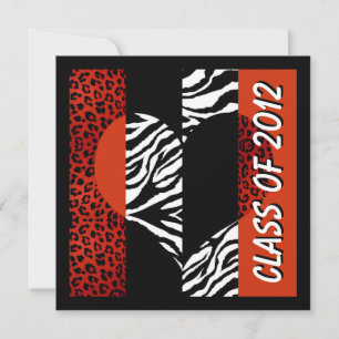 Leopard en Zebra Print Red Graduation Party Kaart