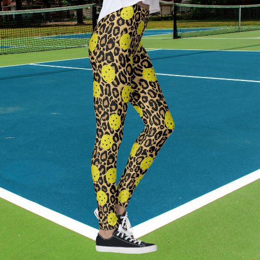 Leopard Exotic Animal Print Yellow Pickleball Leggings