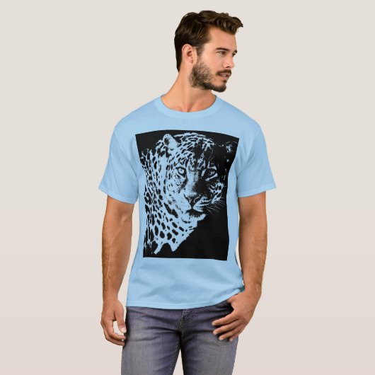 Leopard Face Modern Pop Art Animals Sjabloon Manne T-shirt (Voorkant volledig)