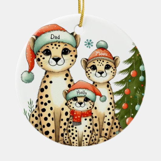 Leopard Family Naam toevoegen Keramisch Ornament (Voorkant)