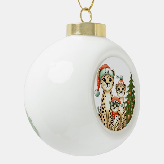 Leopard Family Naam toevoegen Keramische Bal Ornament (Links)