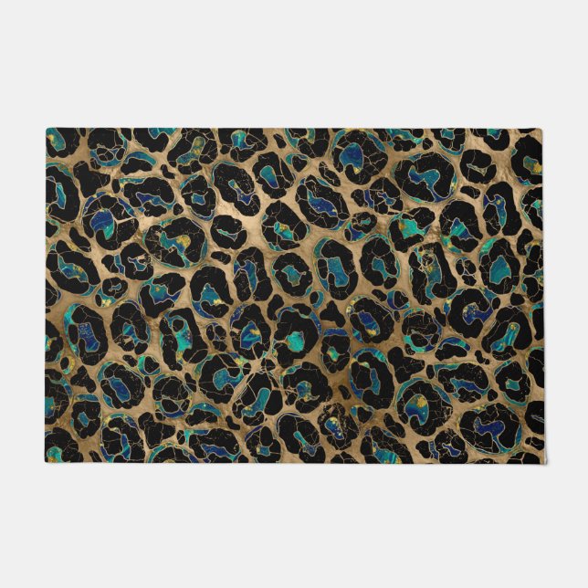 Leopard Faux Texture Marmer and gold Deurmat (Voorkant)