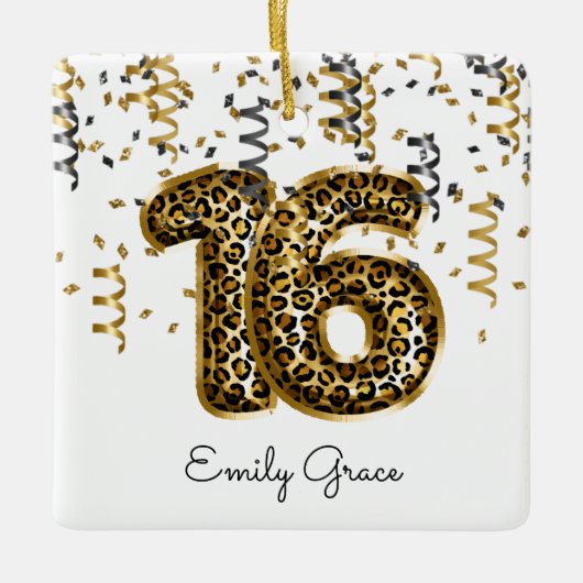 Leopard Folie 16 Birthday ballons Foto Gift Tiener Keramisch Ornament (Voorkant)