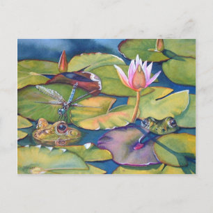 Leopard Frogs Lily Pads Pond Waterverf Art Briefkaart