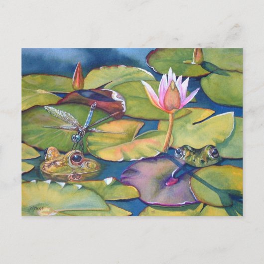 Leopard Frogs Lily Pads Pond Waterverf Art Briefkaart (Voorkant)