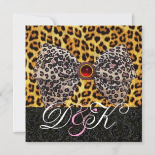 LEOPARD FUR BOW, RED RUBY EN BLACK DAMASK MONOGRAM KAART