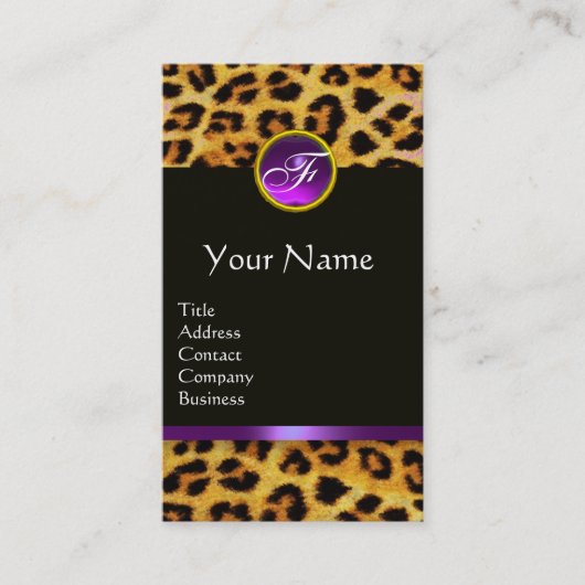 LEOPARD FUR, PAARSE ZWARTE GEMSTONE MONOGRAM VISITEKAARTJE (Voorkant)