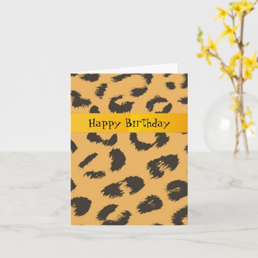 Leopard Fur Pattern Birthday Kaart (Gele Bloem)