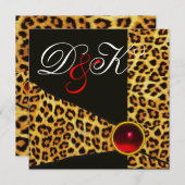 LEOPARD FUR RIBBON, RED RUBY GEMSTONE MONOGRAM KAART (Voorkant / Achterkant)