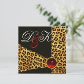 LEOPARD FUR RIBBON, RED RUBY GEMSTONE MONOGRAM KAART (Staand voorkant)