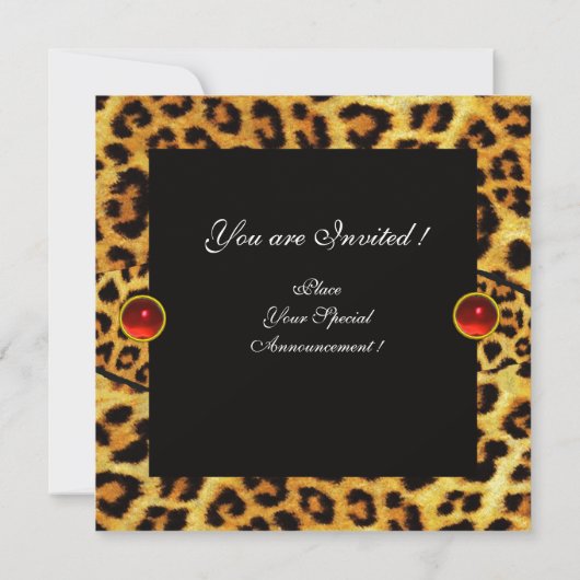 LEOPARD FUR RIBBON, RED RUBY GEMSTONE MONOGRAM KAART (Achterkant)