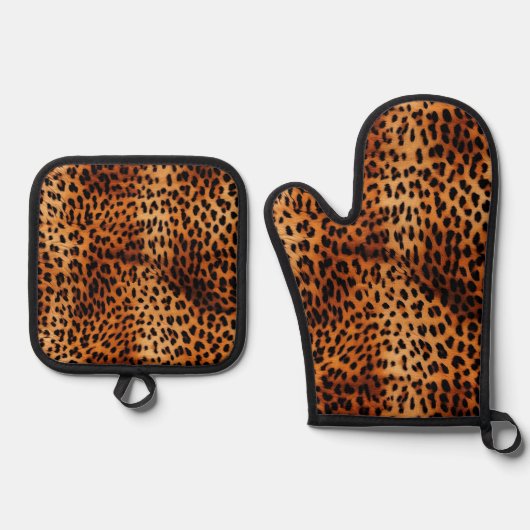 Leopard Fur Spots Pattern Ovenwant & Pannenlap Set (Voorkant)