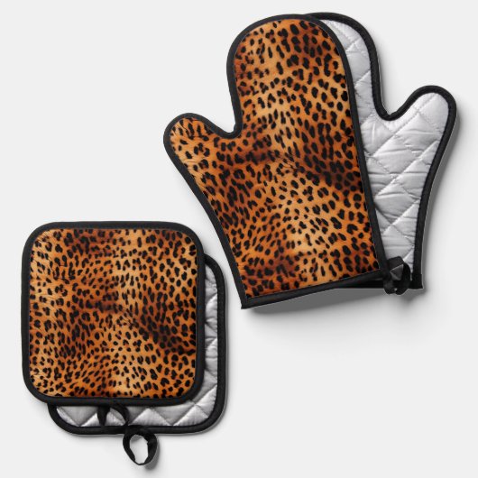 Leopard Fur Spots Pattern Ovenwant & Pannenlap Set (Voorkant / Achterkant)