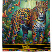 Leopard Gaze: Tropische majesteit in beweging Douchegordijn (Voorkant)