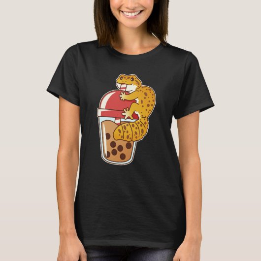 Leopard Gecko Drink Boba Bubble Tea T-shirt (Voorkant)