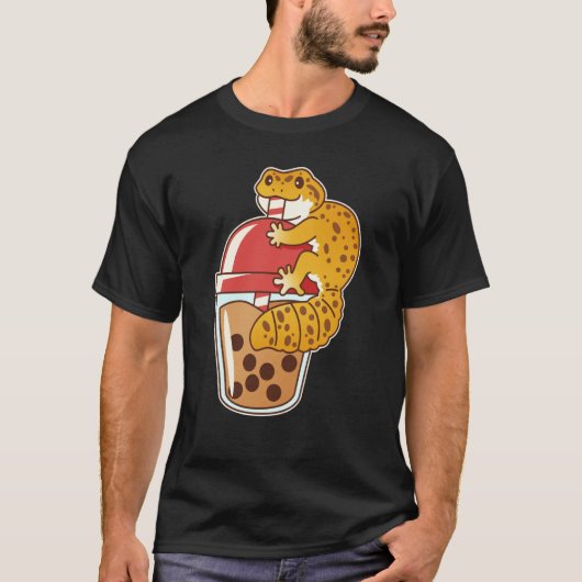Leopard Gecko Drink Boba Bubble Tea T-shirt (Voorkant)
