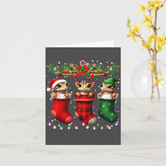Leopard Gecko In Christmas Socks Lights Leopard Ge Kaart (Gele Bloem)