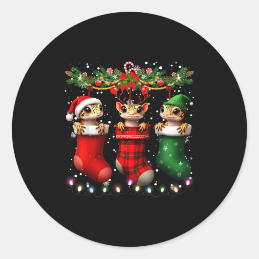 Leopard Gecko In Christmas Socks Lights Leopard Ge Ronde Sticker (Voorkant)
