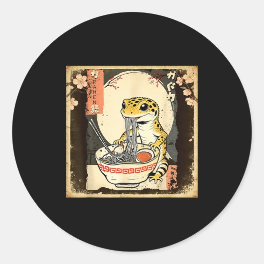 Leopard Gecko Lizard Ramen Crested Gecko Japanese Ronde Sticker (Voorkant)