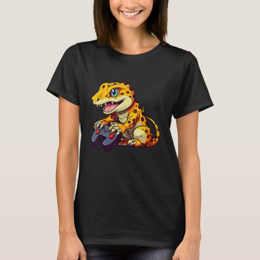 Leopard Gecko Playing Video Game Lizard & Reptiles T-shirt (Voorkant)