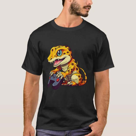 Leopard Gecko Playing Video Game Lizard & Reptiles T-shirt (Voorkant)