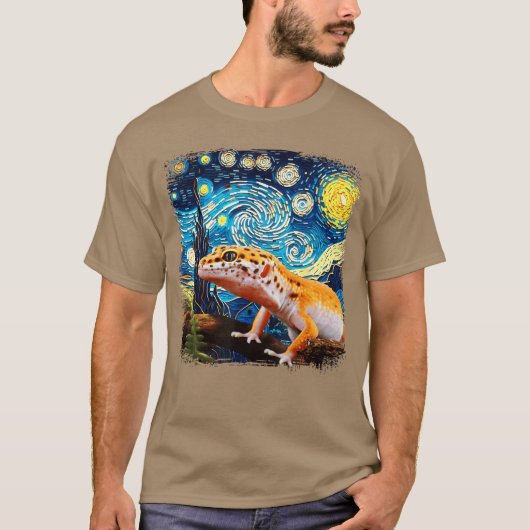 Leopard Gecko Starry Night Van Gogh Gifts for Men  T-shirt (Voorkant)