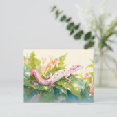 Leopard Gecko with Pink Spot and Lily Flower Briefkaart (Staand voorkant)