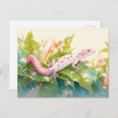 Leopard Gecko with Pink Spot and Lily Flower Briefkaart (Voorkant / Achterkant)