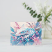 Leopard Gecko with Teal Spot and Tropical Flower Briefkaart (Staand voorkant)