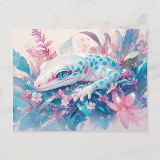 Leopard Gecko with Teal Spot and Tropical Flower Briefkaart (Voorkant)