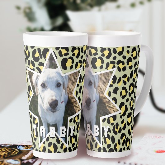 Leopard geel zwart foto gepersonaliseerd latte mok