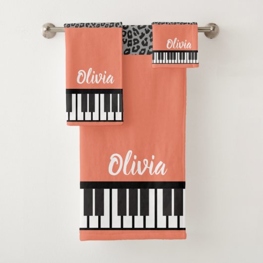 Leopard Gepersonaliseerde NAAM Pianist Piano Keys Bad Handdoek (Insitu)