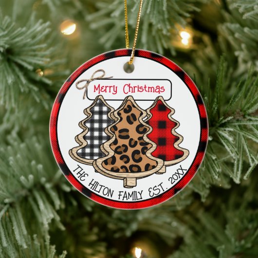 Leopard-, Gingham- en Buffalo-kerstbomen Keramisch Ornament (Boom)