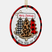 Leopard-, Gingham- en Buffalo-kerstbomen Keramisch Ornament (Rechts)