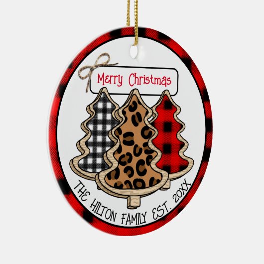Leopard-, Gingham- en Buffalo-kerstbomen Keramisch Ornament (Rechts)