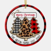 Leopard-, Gingham- en Buffalo-kerstbomen Keramisch Ornament (Voorkant)