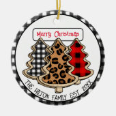 Leopard-, Gingham- en Buffalo-kerstbomen Keramisch Ornament (Voorkant)
