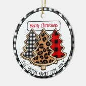 Leopard-, Gingham- en Buffalo-kerstbomen Keramisch Ornament (Links)