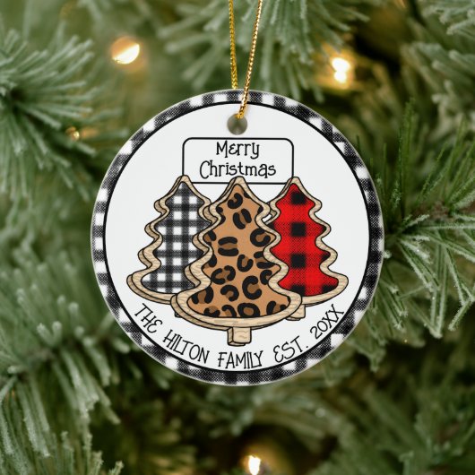 Leopard-, Gingham- en Buffalo-kerstbomen Keramisch Ornament (Boom)