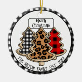 Leopard-, Gingham- en Buffalo-kerstbomen Keramisch Ornament (Voorkant)