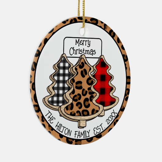 Leopard-, Gingham- en Buffalo-kerstbomen Keramisch Ornament (Rechts)
