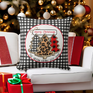 Leopard-, Gingham- en Buffalo-kerstbomen Kussen