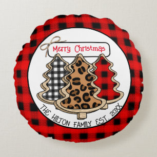 Leopard-, Gingham- en Buffalo-kerstbomen Rond Kussen