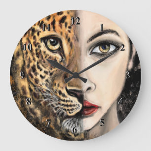 Leopard Girl Face Fantasy Painting Wild Animal Grote Klok